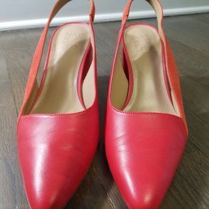 Women's Naturalizer Red Leather & Orange Suede Slingback Pumps -Size 10
